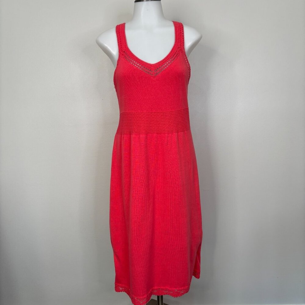Dakini Dress Small Coral Pink Knit Crochet V-Neck Sleeveless Women's NWT‎